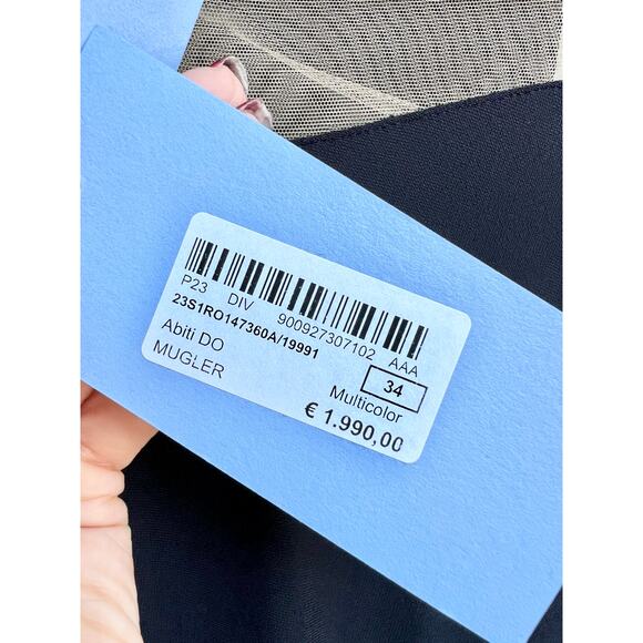 NWT Mugler Abiti Do Robe Jersey Crepe Tulle Mini Dress Black Nude Women's US 0 - Picture 6 of 13